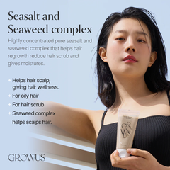 GROWUS Sea Salt Therapy Scalp Scaler 250g – Exfoliating Scalp Scrub for Oily, Flaky Scalp